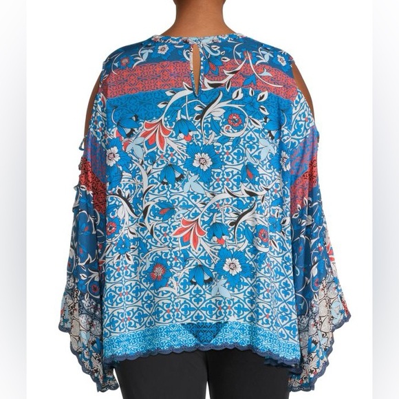 Johnny Was Blue Bondi Long Sleeve Top With Lace Trim, Size 2X. - Picture 3 of 15